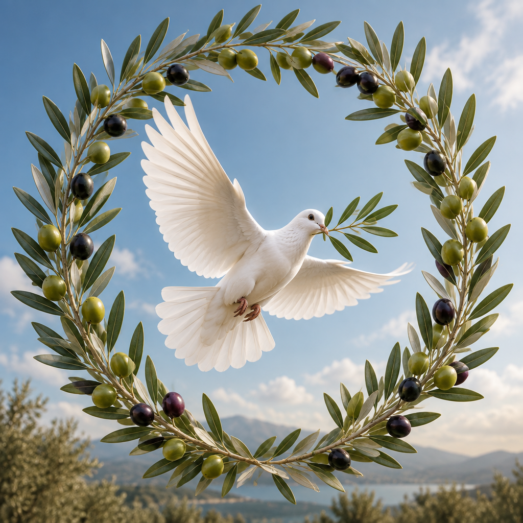 White dove carrying an olive branch