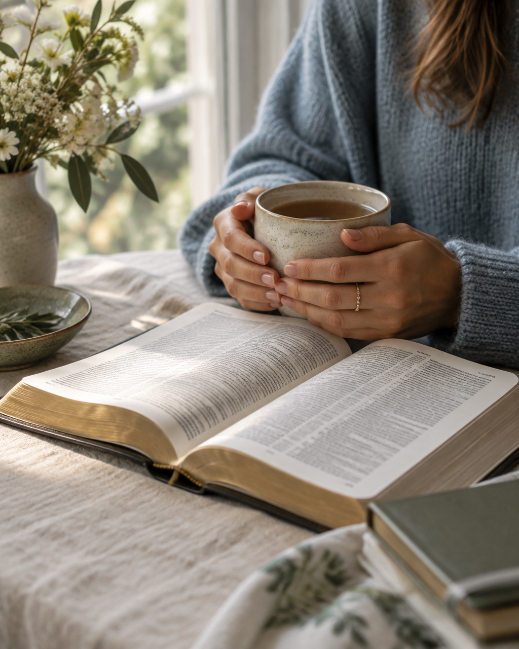 A peaceful moment with tea and an open Bible